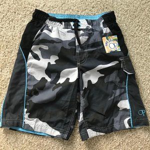 Ocean Pacific Boys Kids Swim Trunks Sz 6-7 Color Black/Gray